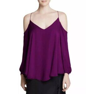 Haute Hippie Womens Purple Silk V-Neck Open Should